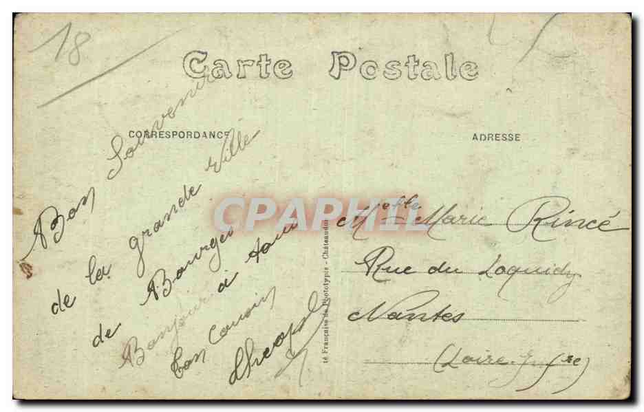 Bourges — Rue Moyenne — Éditeur : Frat. de Phototypie - Châteauroux, n° 503 — Rückseite