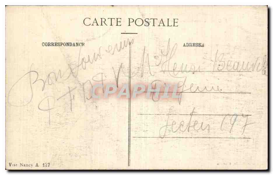 Baccarat bombardé par les Allemands - Rue du Pont — K. Baccieu, N.D. édit., Lunéville — Verso