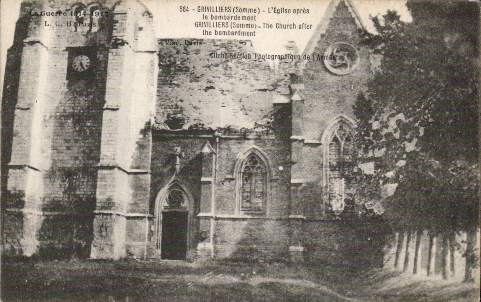 Grivilliers (Somme) — L'Église après le bombardement — Section Photographique de l'Armée