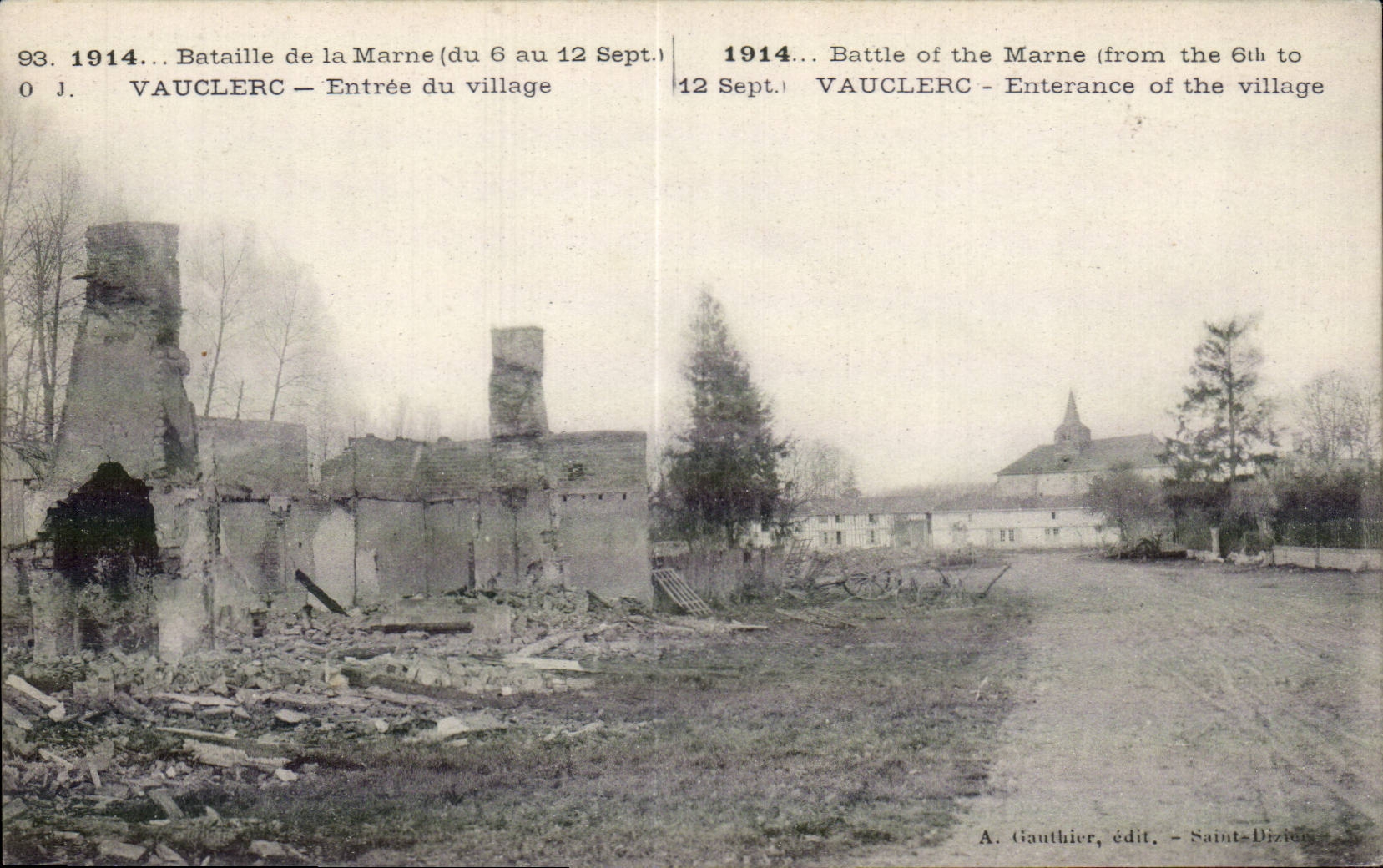 CPA Militaria Vauclerc Entree du village Bataille de la Marne 