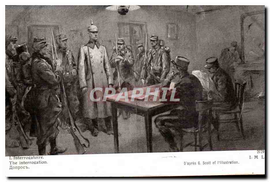 L'Interrogatoire — scène de guerre — édition patriotique 1914