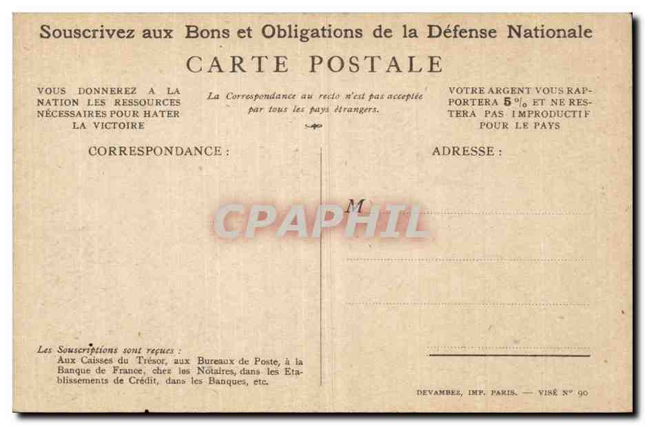 CPA Militaria Souscrivez aux bons de la Defense nationale Soldat Poilu — Rückseite