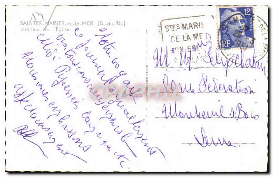 Saintes-Maries-de-la-Mer — Intérieur de l'église — Photo-Courrier Macon — Rückseite