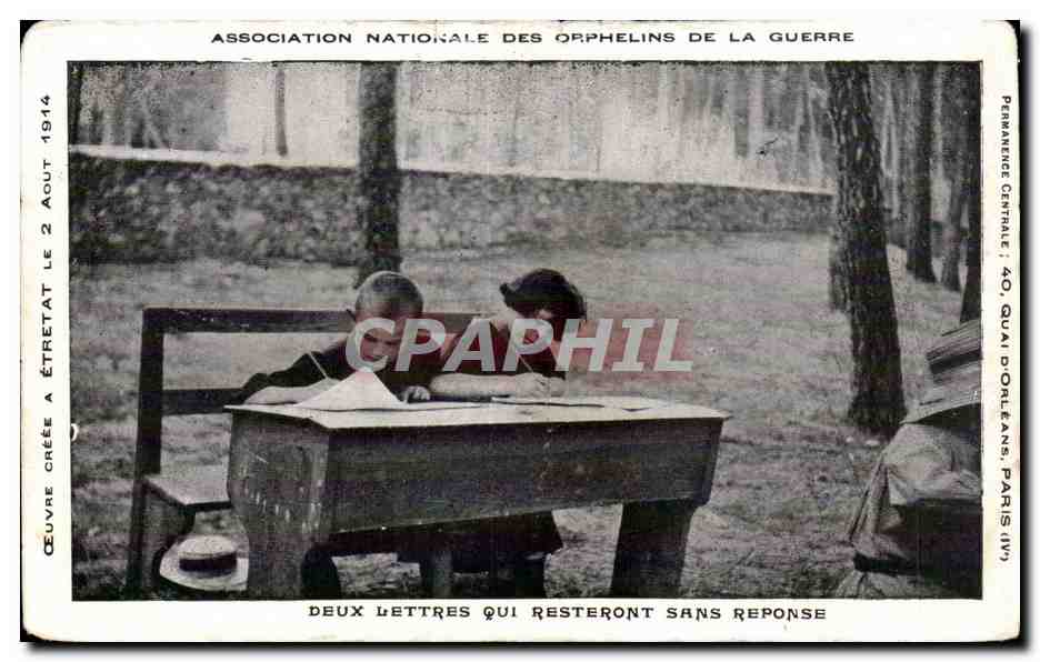Dos cartas que permanecerán sin respuesta — Asociación nacional de huérfanos de guerra — Étretat, 2 de agosto de 1914