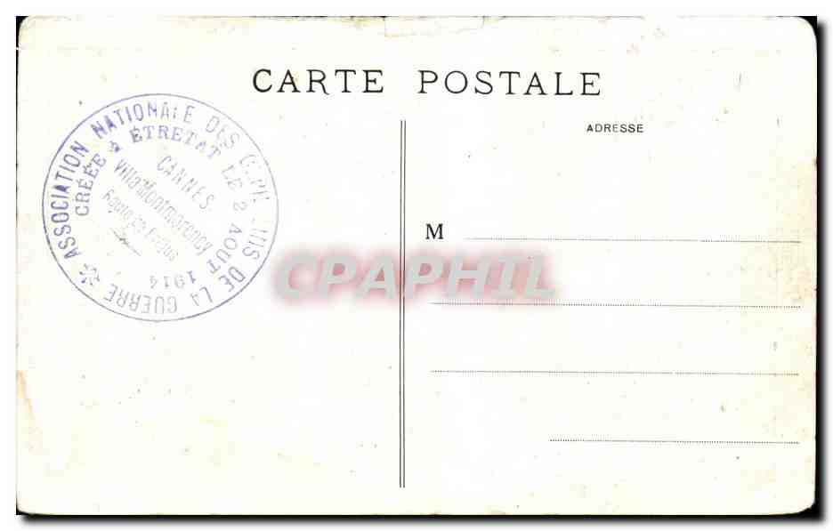 Dos cartas que permanecerán sin respuesta — Asociación nacional de huérfanos de guerra — Étretat, 2 de agosto de 1914 — Reverso