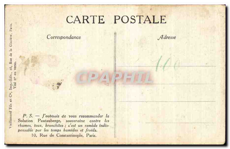 CPA Militaria Paris musee des invalides Solution Pautauberge Obusier de 150 pris aux combats de Champagne  — Rückseite