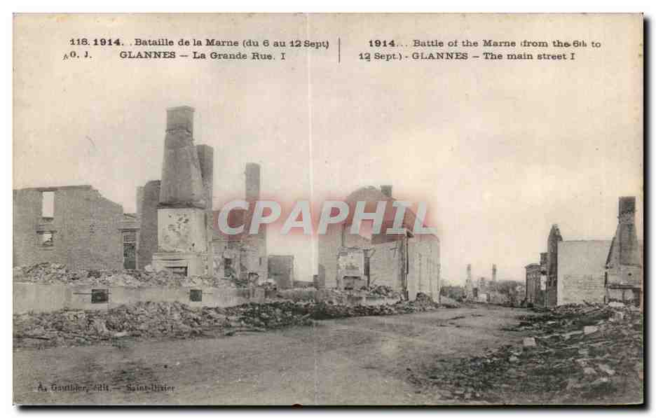 Glannes — La Grande Rue I — Bataille de la Marne (du 6 au 12 Sept. 1914) — A. Gambier, édit. — Saints-Blizier