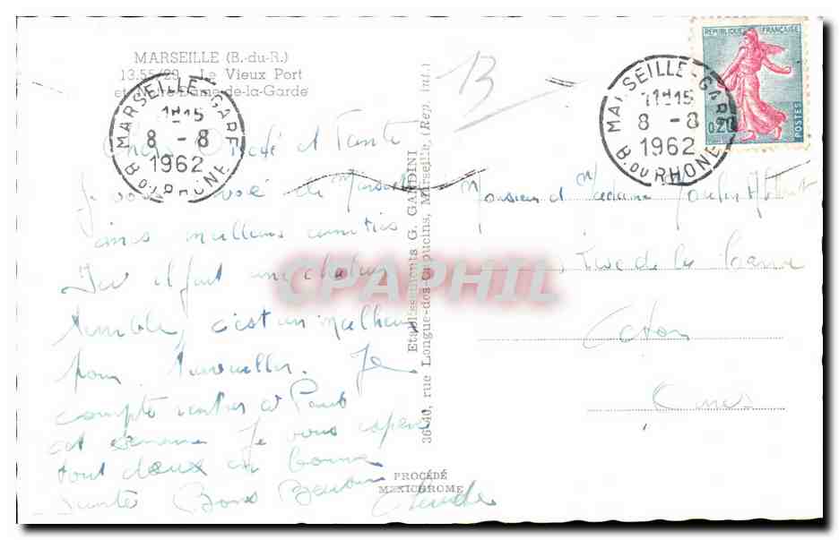 Marseille - Le Vieux Port - Notre Dame de la Garde - CPA  — Verso