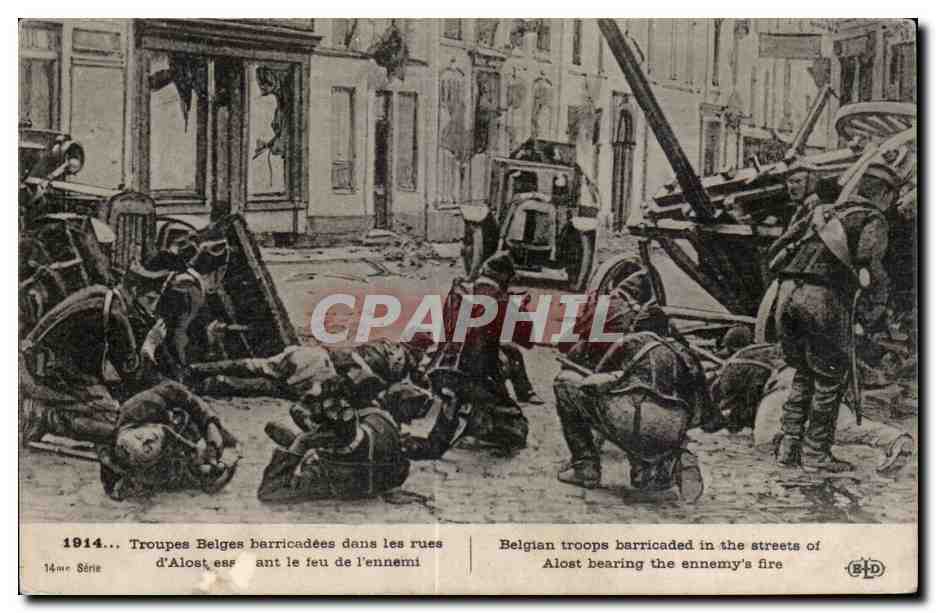Militaria - Troupes Belges Barricadees dans les rues d Alost Tank - CPA 