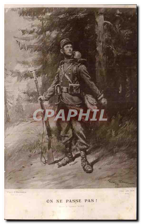 CPA Militaria soldat On ne passe pas ! poilu 
