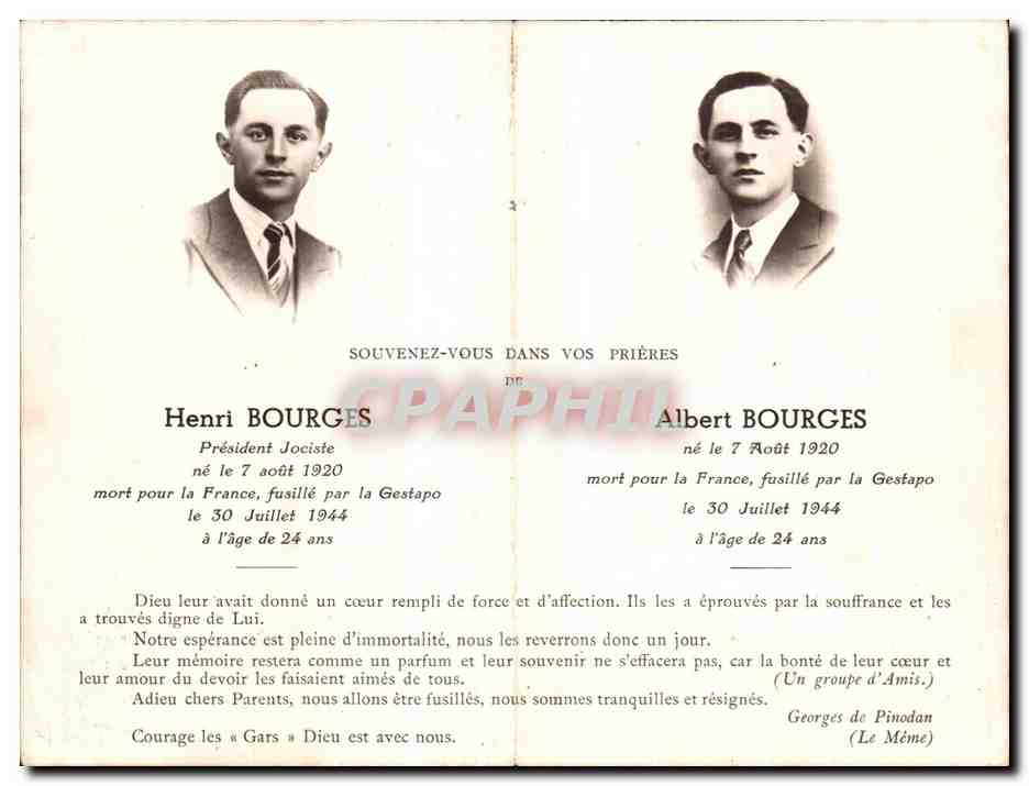 CPA Militaria Henri Bourges Albert Bourges President Jociste Gestapo 1940
