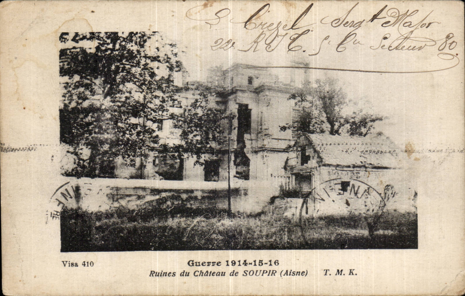 CPA Militaria Guerre 1914 Ruines du chateau de Soupir 