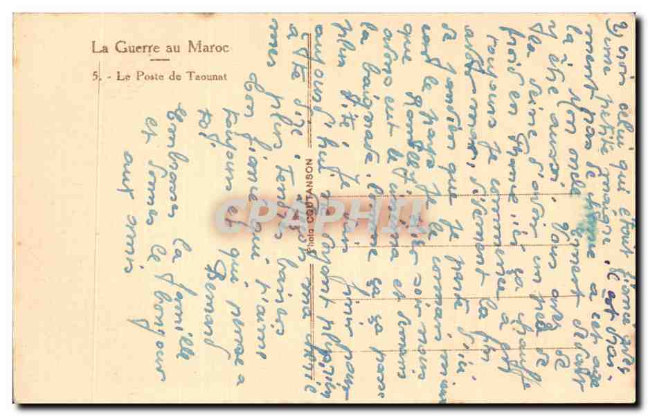 CPA Militaria la guerre au maroc La poste de Taounat — Rückseite