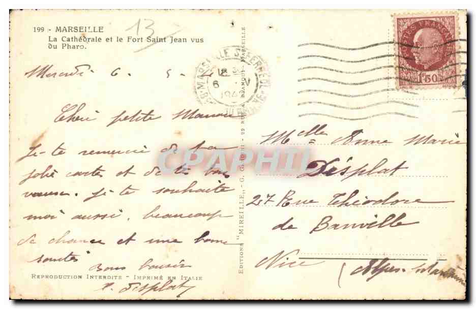 Marseille - La Cathedrale - Fort Saint Jean - vus du Pharo - CPA  — Verso