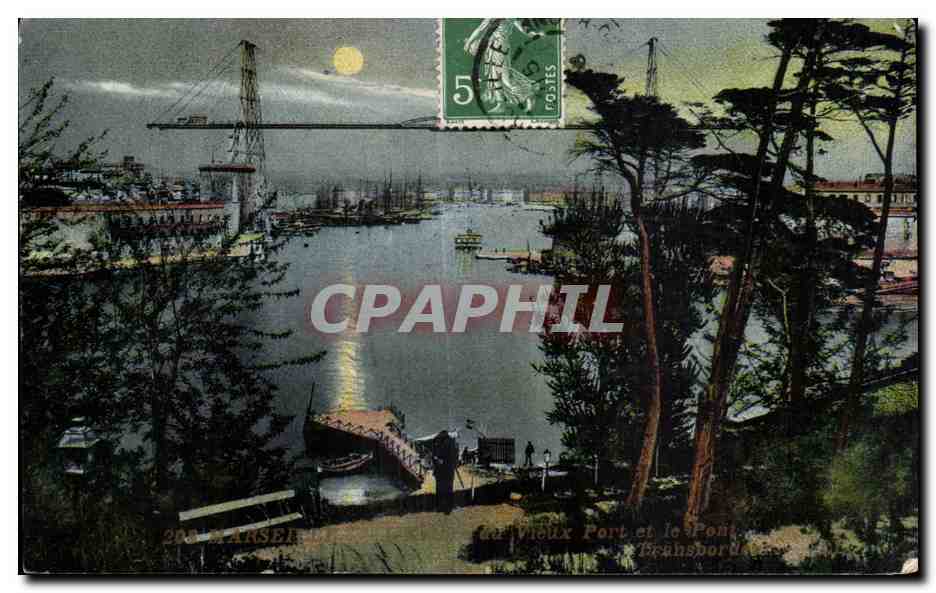 Marseille - Vieux Port et le Pont - La Nuit - CPA 