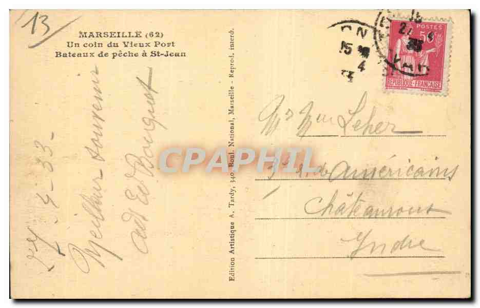 Marseille - Un Coin du Vieux Port Bateaux - CPA  — Rückseite