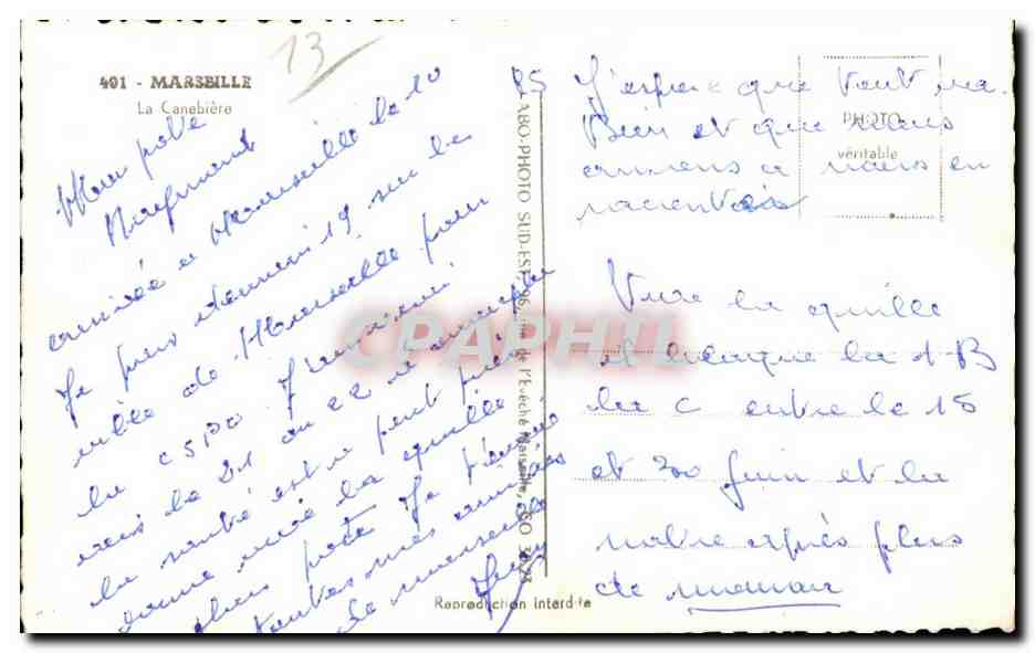 Marseille - La Canebiere - CPA  — Verso