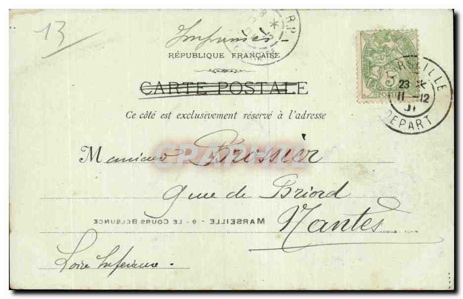 Marseille - 9 - Cours Belsunce — lebendige Ansicht mit Straßenbahn und Pferden — Foto. L'Acour — Rückseite