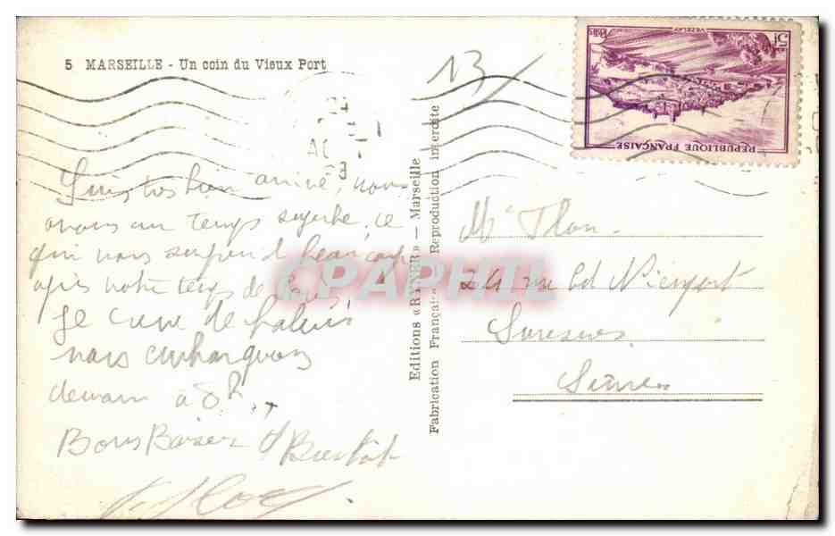 Marseille - Un Coin du Vieux Port - CPA  — Verso