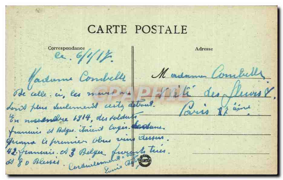 CPA Militaria Lampernisse Eglise detruite par les obus allemands — Rückseite