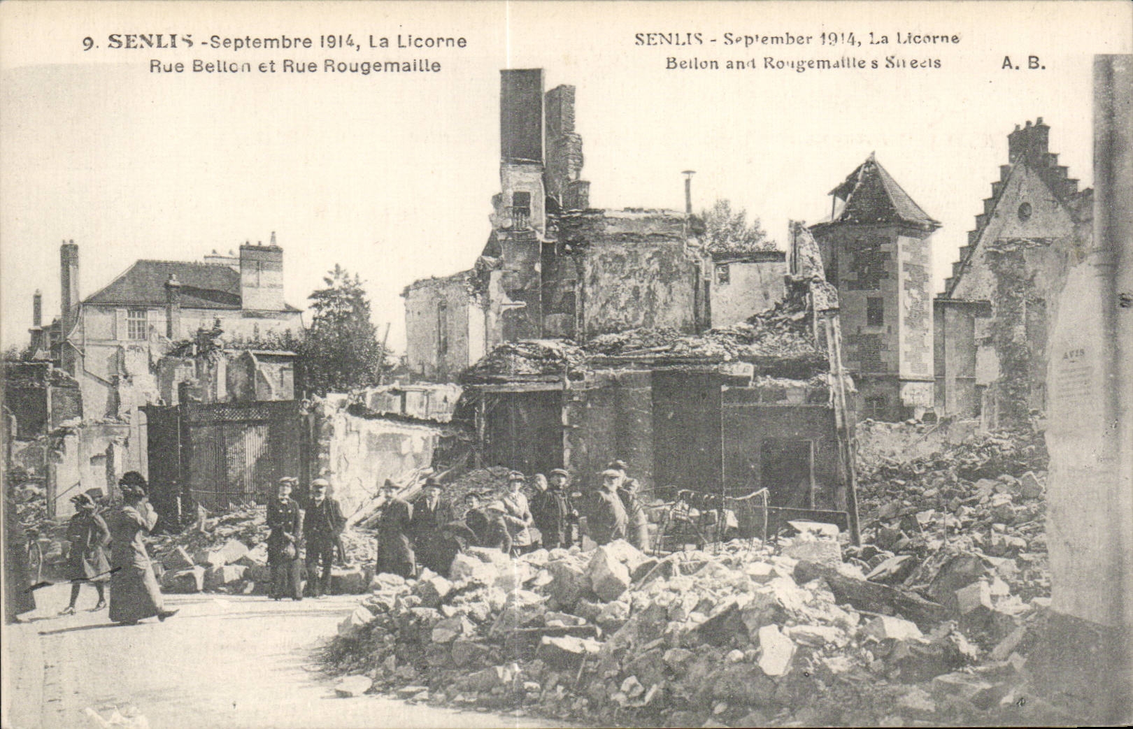 CPA Militaria Senlis La licorne Rue Bellon et rue Rougemaille