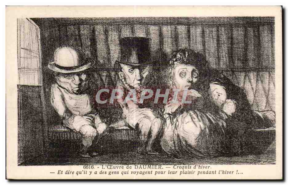 CPA Oeuvre de Daumier Croquis d hiver Train Illustrateur 