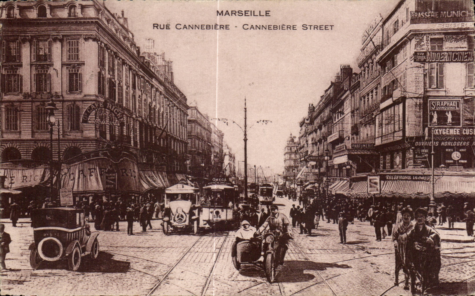 CPA Marseille Rue Cannebiere Moto Motorbike