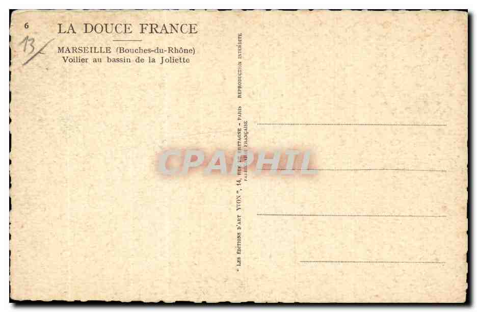 CPA Marseille Voilier au bassin de la Joliette — Rückseite