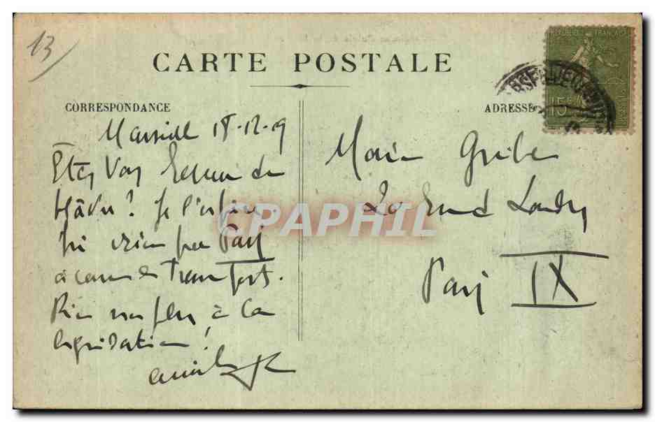 CPA Marseille Jardin et palais de la Bourse — Verso
