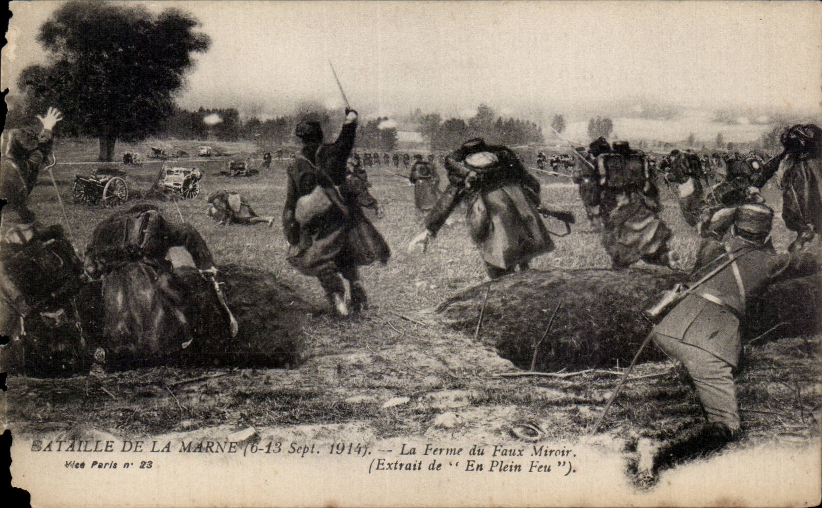 Tarjeta postal antigua Militaria Batalla de la Marne La granja del Espejo Falso