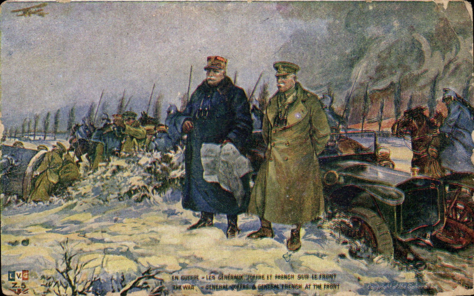 CPA Militaria En guerre les generaux Joffre et french sur le front 