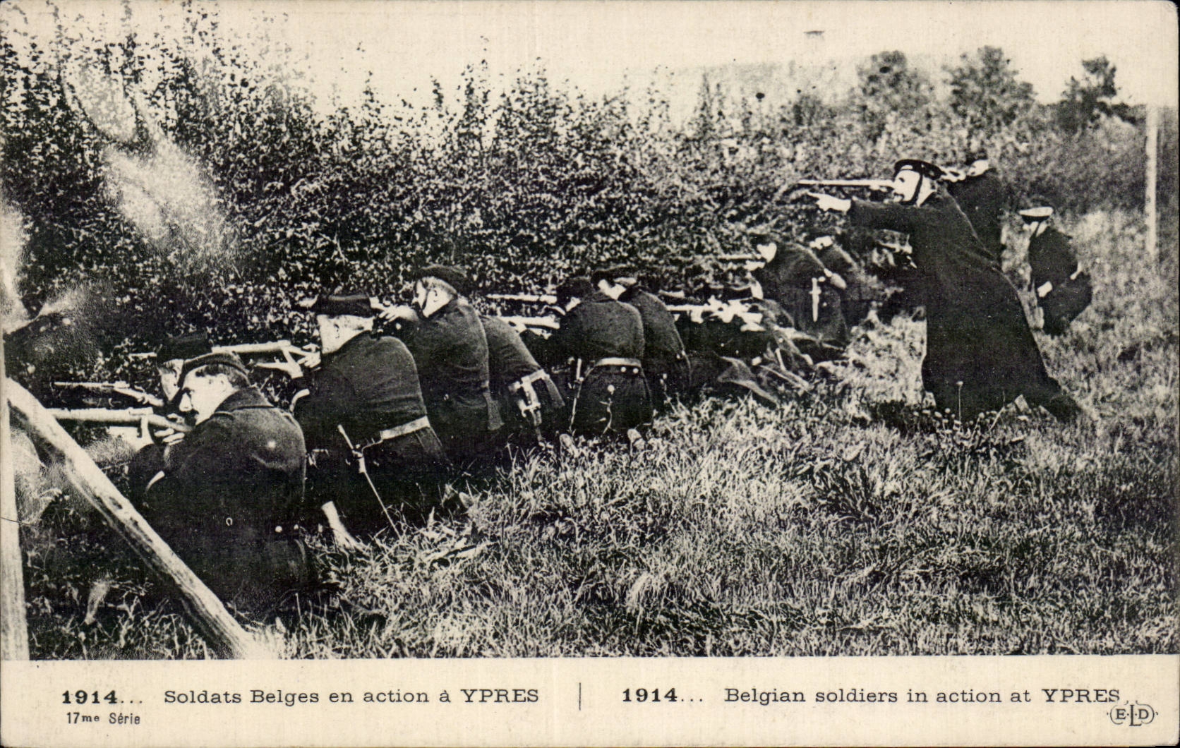 Belgische Soldaten in Aktion in YPRES — 1914 — 17. Serie — Verlag E.D.