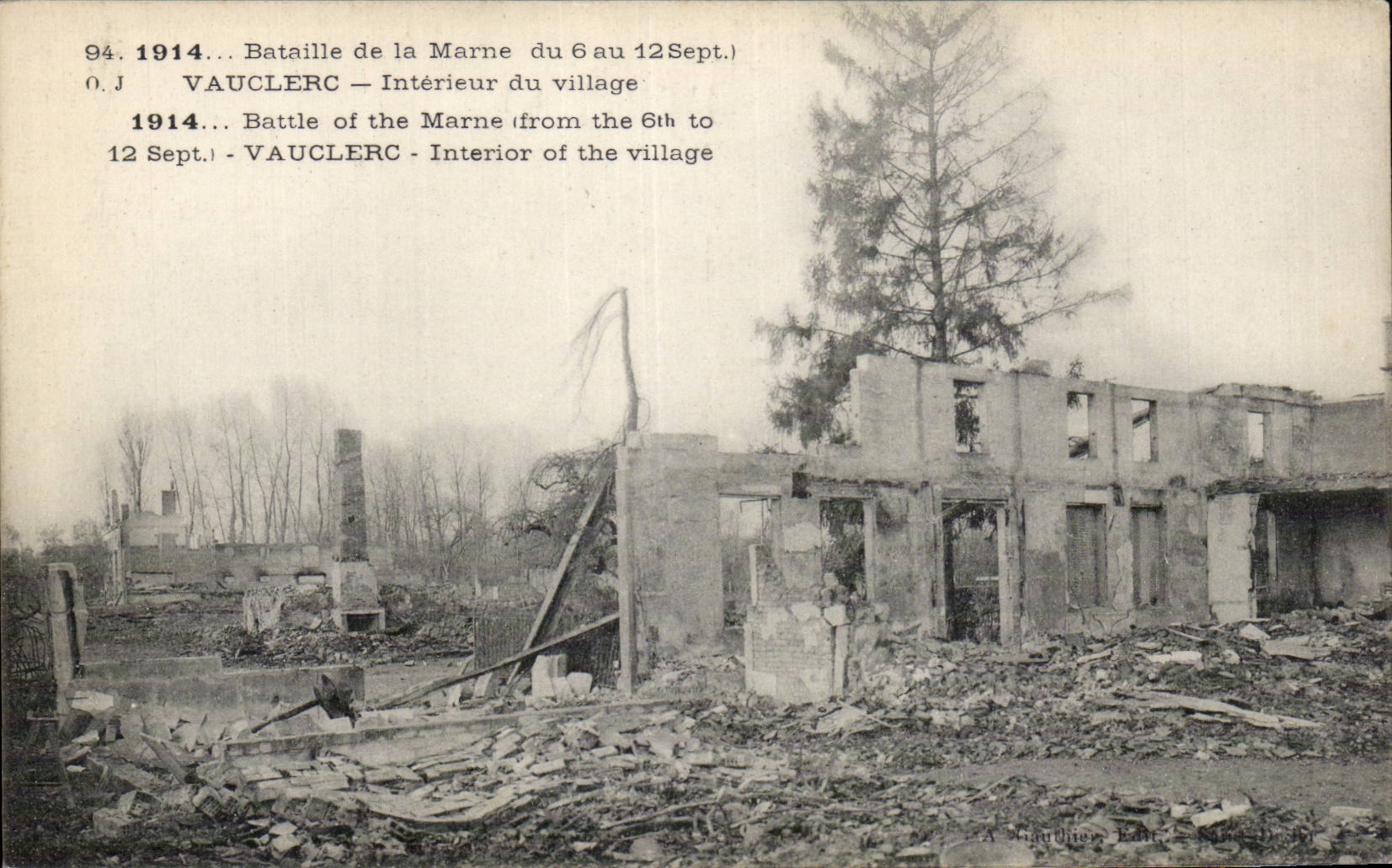 Vauclerc — Intérieur du village après la bataille de la Marne — A. Gardnier, Éditeur