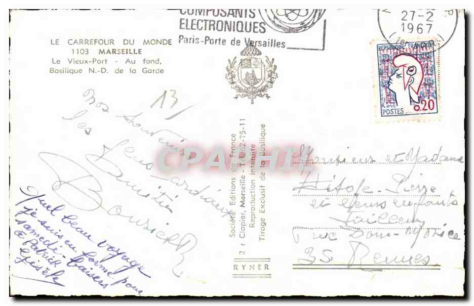 Marseille - Carrefour du Monde - Le Vieux Port - Au Fond Notre Dame de la Garde - CPA — Verso