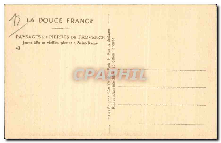 Jeune fille et vieilles pierres à Saint-Rémy — Les Éditions d'Art Yvonne, Paris — Verso