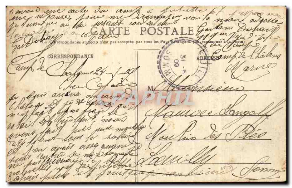 Montaje de las tiendas — La vida en el campamento — Librairie Militaire Guérin, Monnaie — Reverso