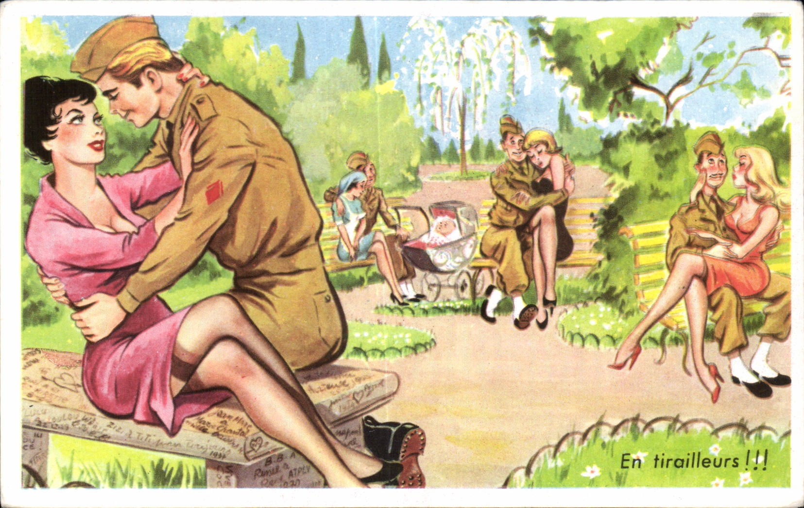 En tirailleurs !!! — Soldaten in Uniform mit Frauen in einem Park — Nr. 759