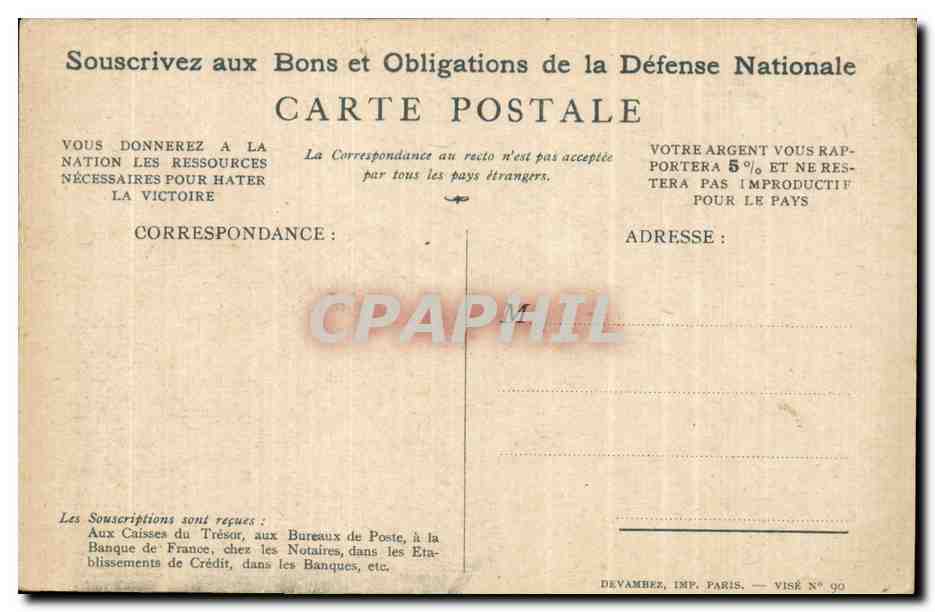 CPA Militaria Souscrivez aux bons de la Defense nationale — Rückseite