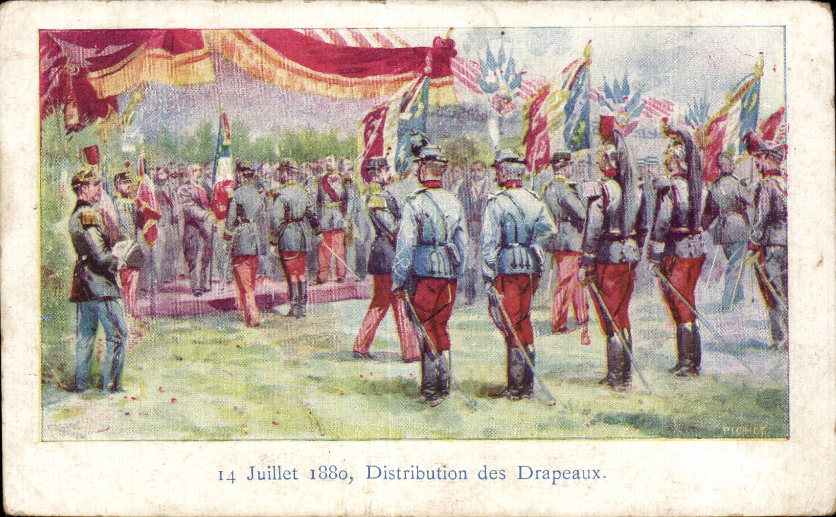 CPA Militaria 14 juillet 1880 Distribution des drapeaux Dragons 