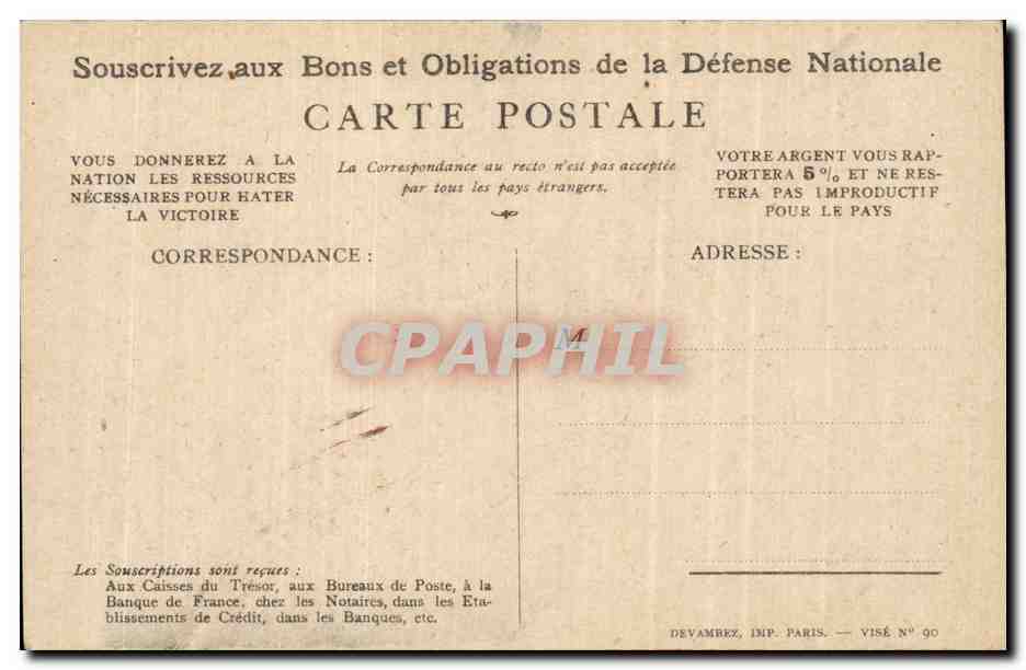 CPA Militaria Souscrivez aux bons de la Defense nationale Poilu — Rückseite