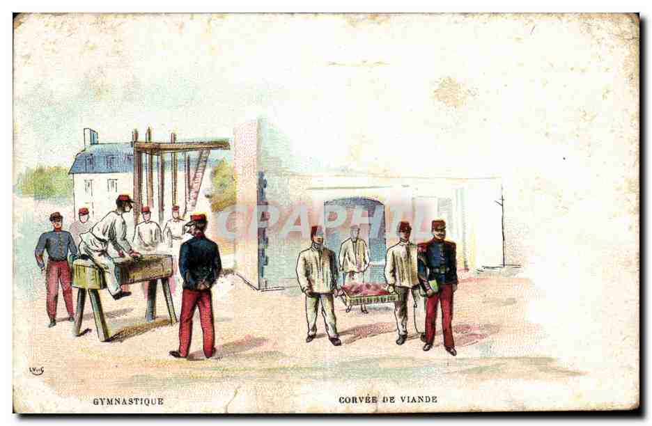 CPA Militaria Gymnastique Corvee de viande 