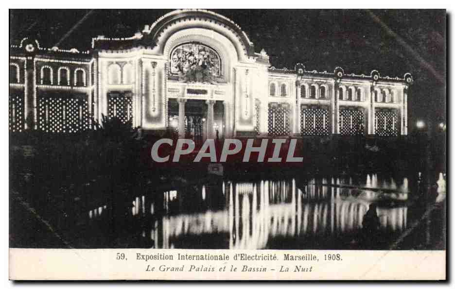 Marseille - Exposition Internationale d Electricite 1908 - Le Grand Palais - La Nuit - CPA 