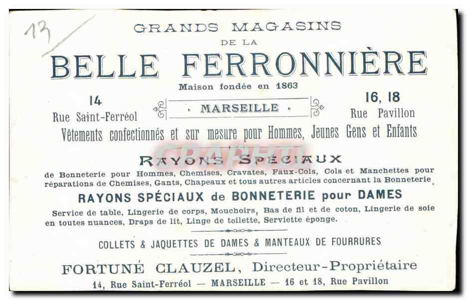 Mann in historischem Anzug mit Stock — Grands Magasins de la Belle Ferronnière — Marseille — Rückseite