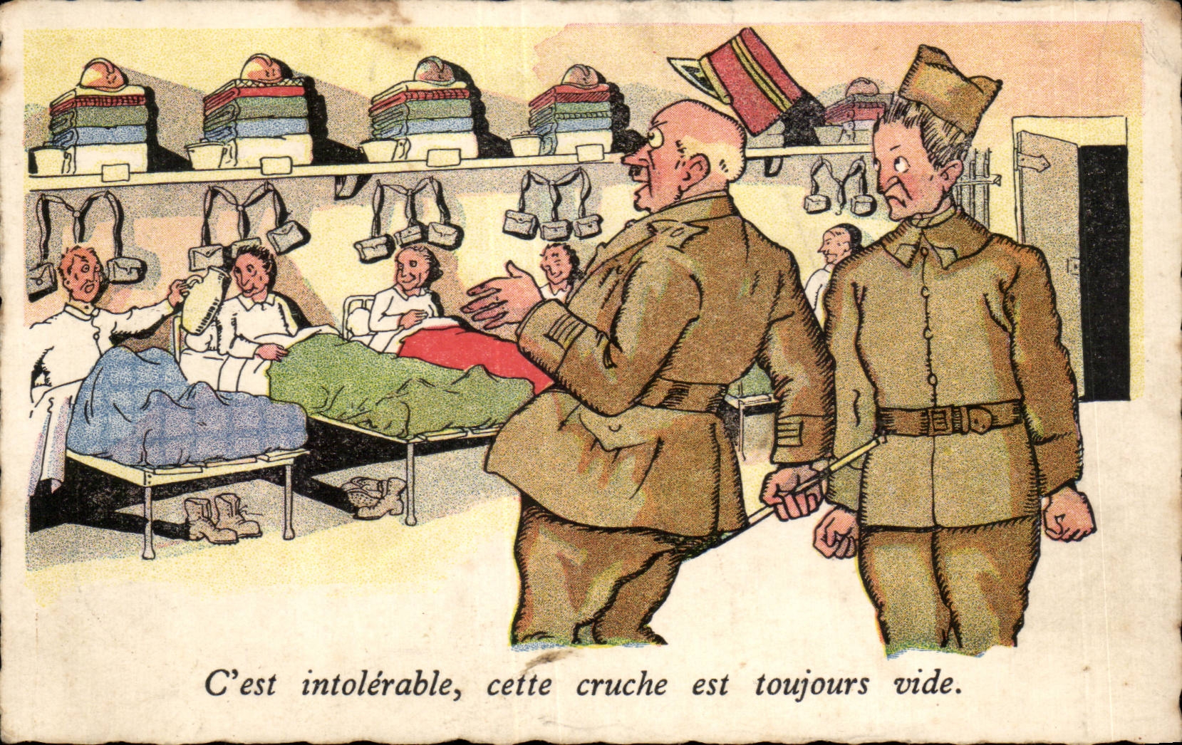 Antike Ansichtskarte Militaria Humor Es ist unerträglich, diese Kanne ist immer leer