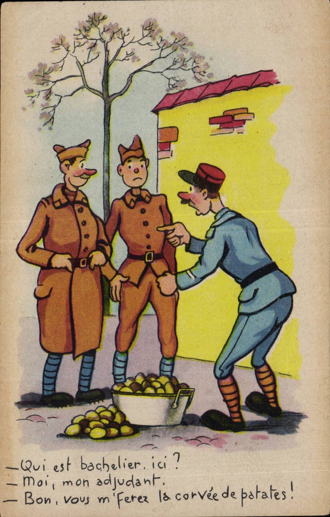 CPA Militaria Humour Qui est bachelier ici ?