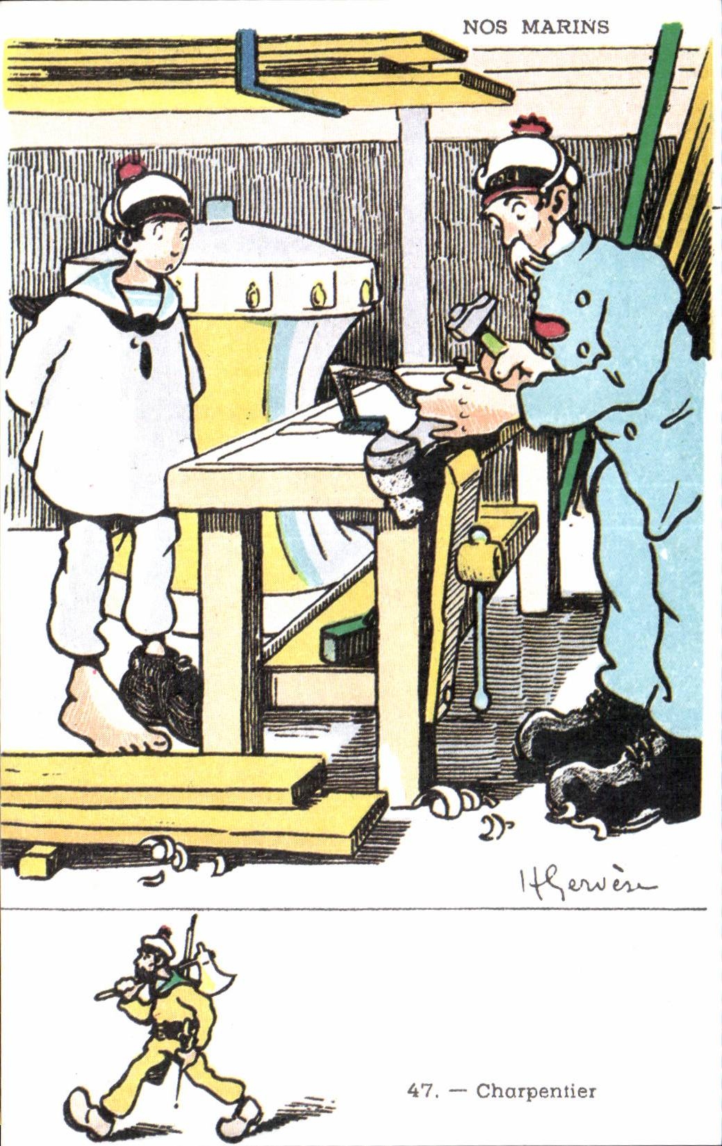 CPSM Militaria Humour Gervese Charpentier Nos marins 