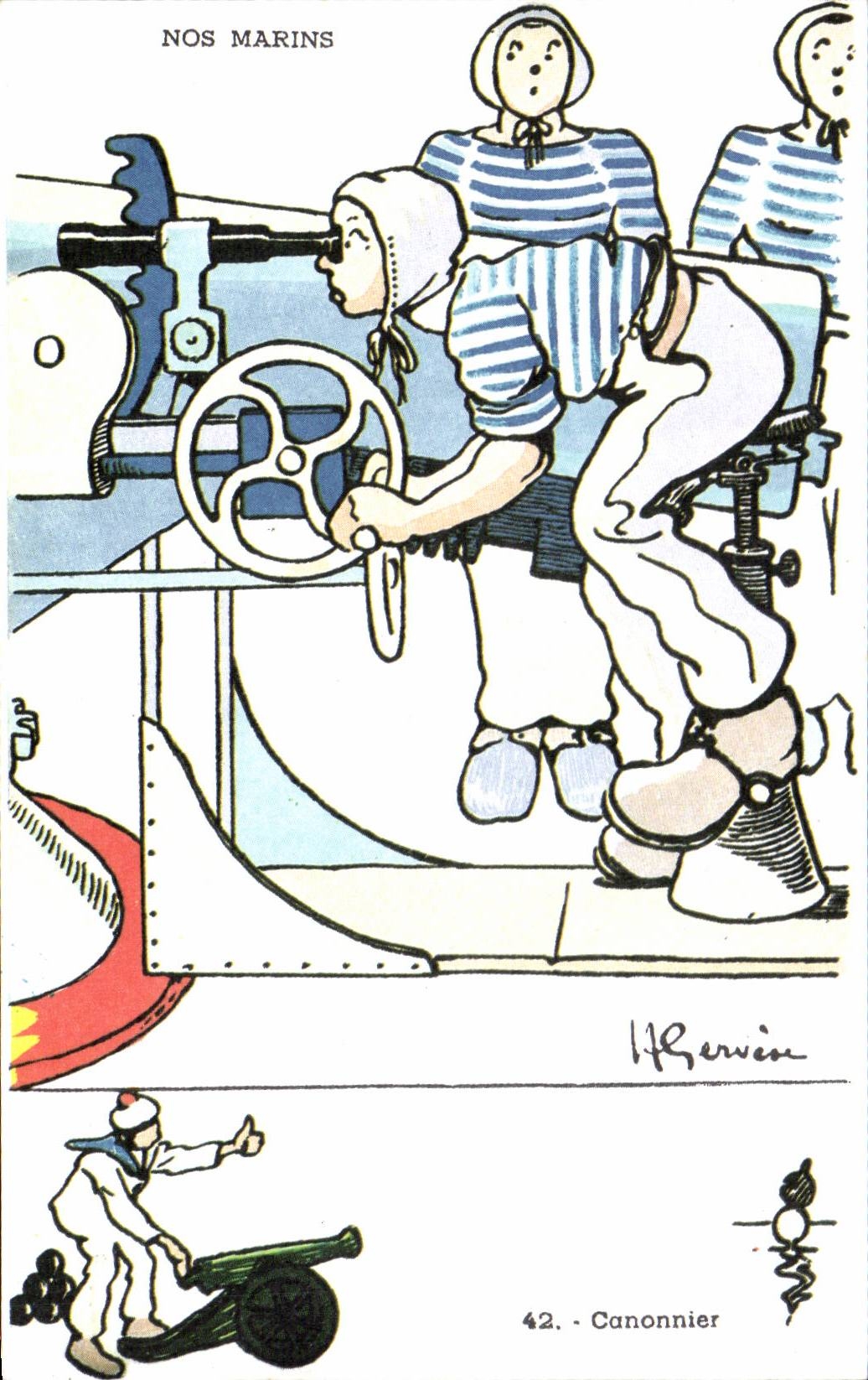 CPSM Militaria Humour Gervese Canonnier Nos marins 