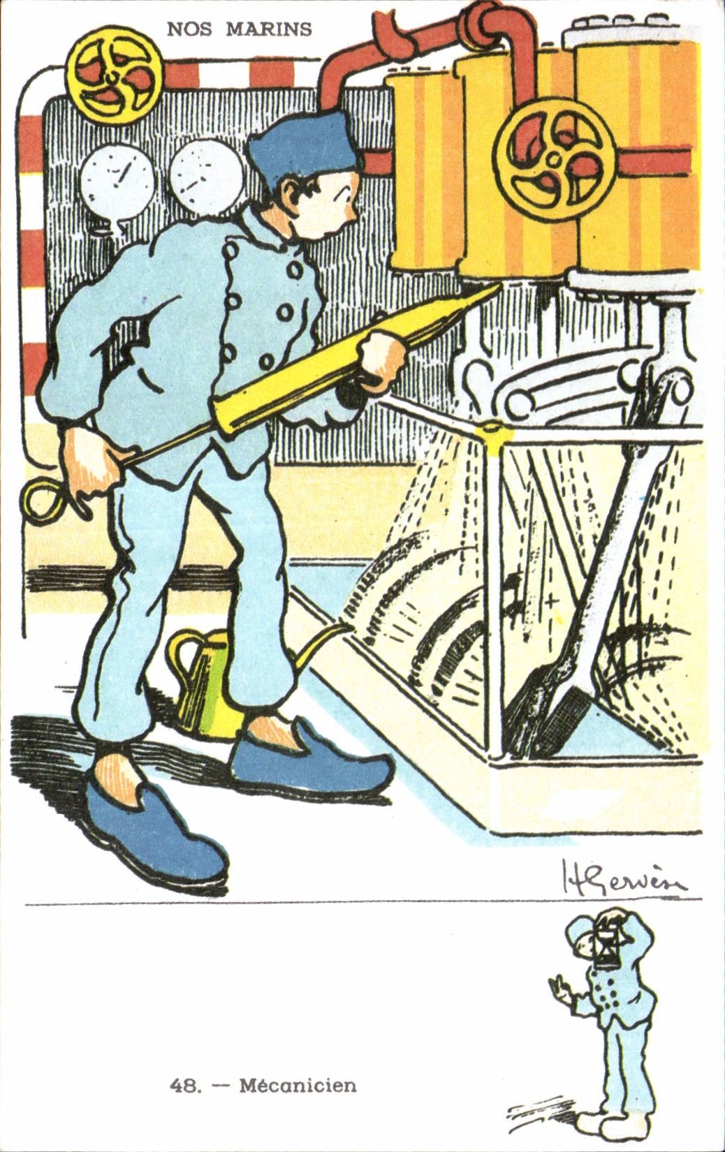 CPSM Militaria Humour Gervese Mecanicien Nos marins 