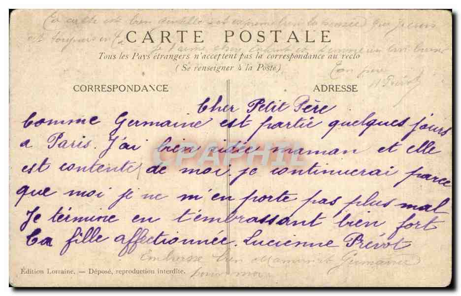 CPA Militaria Je pense toujours a toi mon papa  — Rückseite