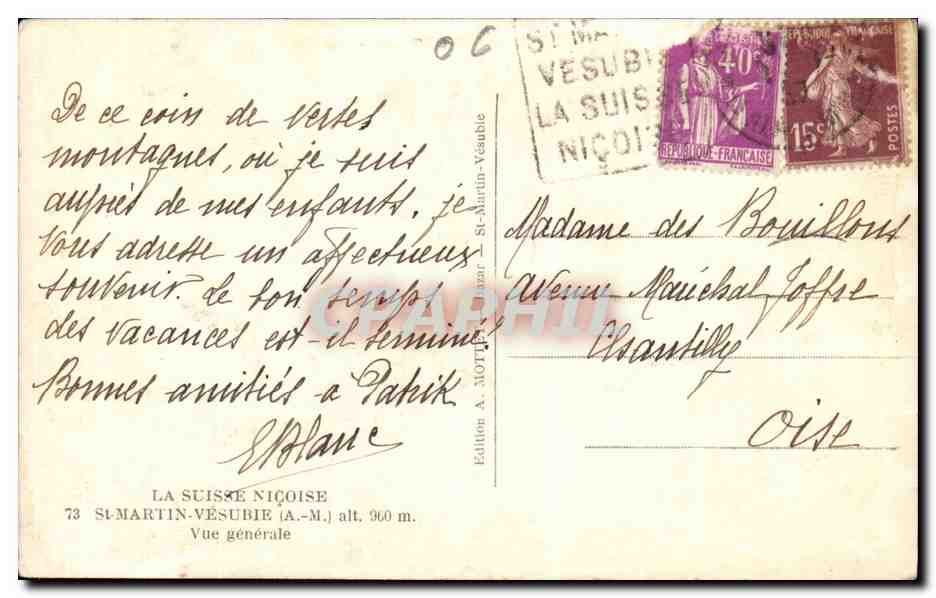 Saint Martin Vesubie - Vue Generale - CPA  — Rückseite